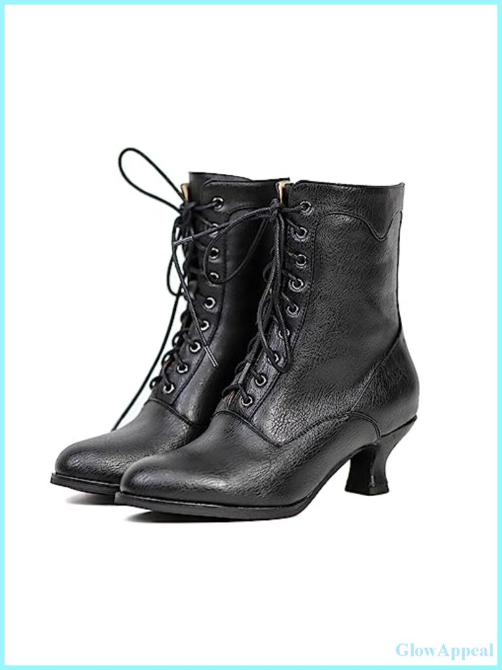 Victorian Mid-Calf Boots with Chunky Heel and Lace Up